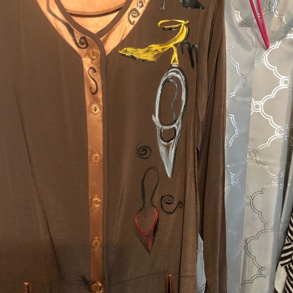 𝅺VINTAGE FIRST LADY  by JACKIE & JULIAN size 10 brown & rust silky jacket duster - Picture 8 of 16